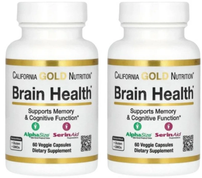 1+1 캘리포니아골드뉴트리션 CGN 브레인헬스 60베지캡슐 콜린 알포세레이트 포스파티딜세린 알파 글리세릴포스포릴콜린 인산이칼슘, 2개, 60정 - 쿠팡