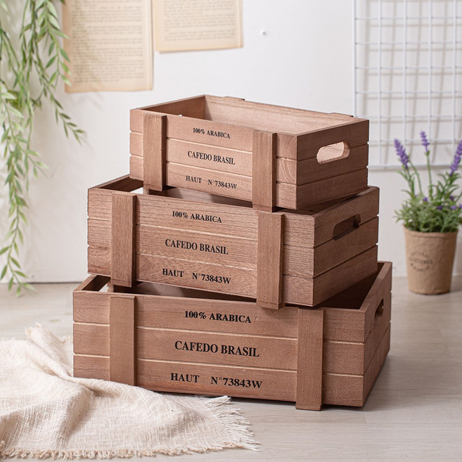 [데코봉봉] 카페도브라질 우드 박스 3P세트 (브라운)