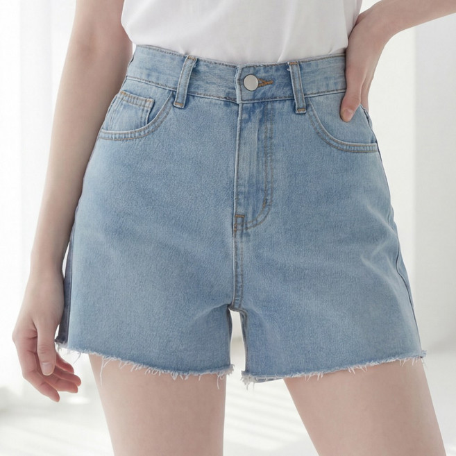 라뷰드 여성 A라인 워싱 데님 숏팬츠 여름 하이웨스트 청바지 3부 청바지 컷팅 밑단 반바지 바캉스 휴가 핫팬츠 사이드 백포켓 하의
