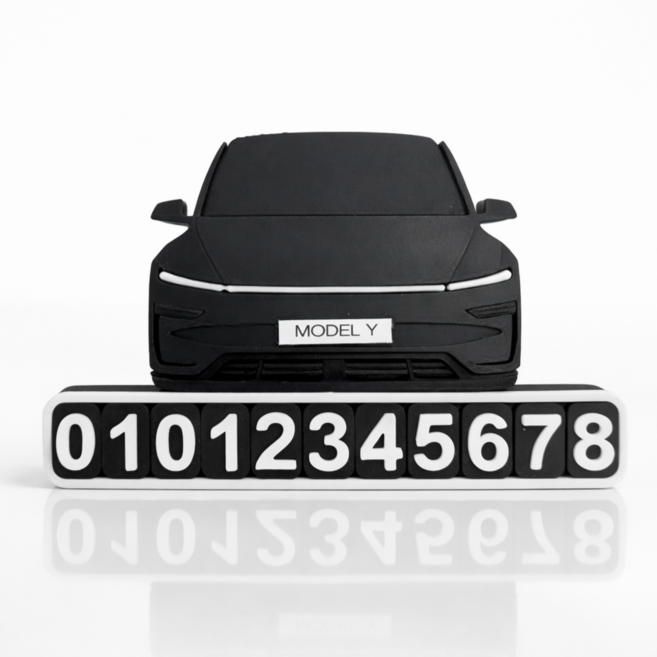 더끼 테슬라 주차번호판 차량용 자동차 전화번호판 입체형 카본 마감 논슬립 새차선물, 1개, 블랙