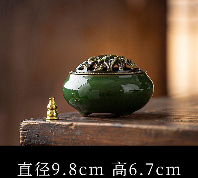 香爐家用沉香薰爐室內陶瓷盤香網檀香塔香藏香大小號茶道蚊香爐 副廠商品, 哥窯-筍綠-配香網,隨機4色混裝, 隨機4色混裝