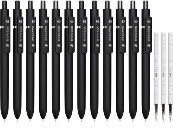 STAGEEK 블랙 젤 펜 스테이지크 볼펜, 검은색 12개