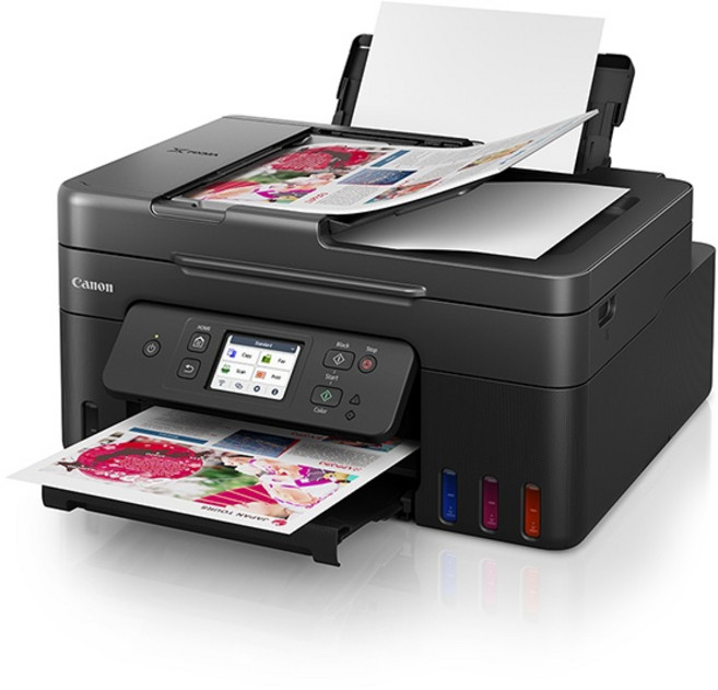 [캐논] G4990 정품무한잉크복합기A4 (컬러출력/복사/스캔/팩스) 인쇄속도 21~30ppm 자동양면인쇄 자동급지장치 터치스크린 연결방식(USB 무선랜WiFi) (4색잉크포함), 검정, 1개