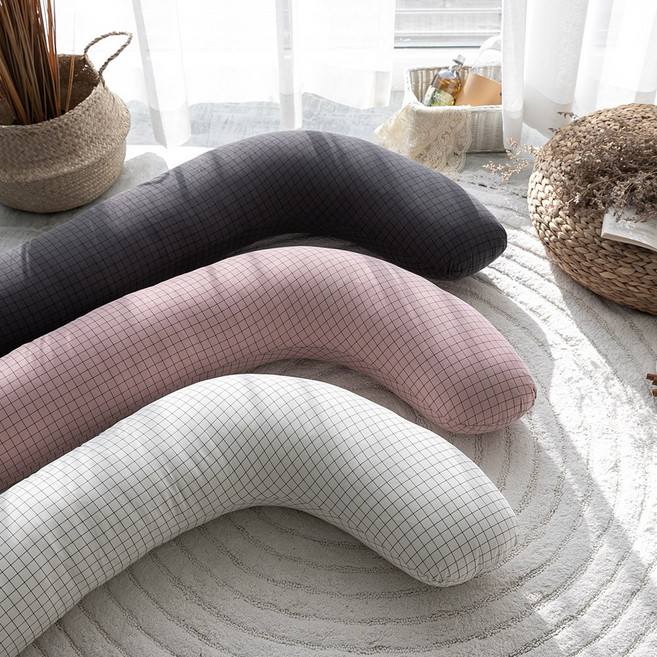 숙면 꿀잠 바디필로우 롱쿠션 안고자는 긴베개 L자형 솜포함, 모던체크 L롱쿠션 인디핑크