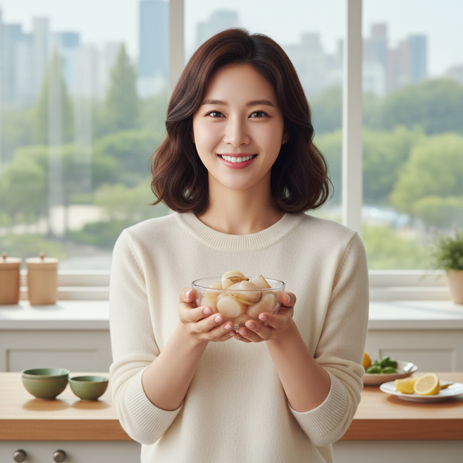 국내산 수압으로 깔끔하게 껍질 제거한 통통한 순살 홍 가리비살, 1개, 800g