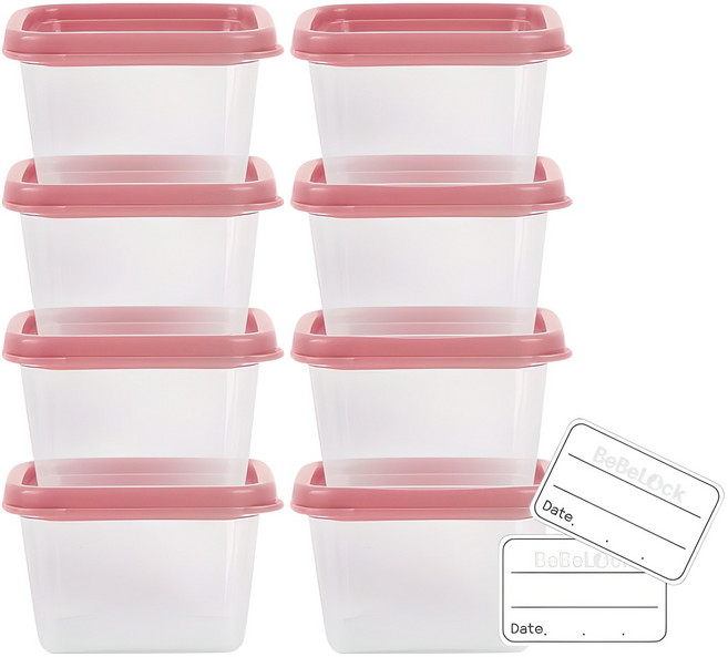 베베락 국산 엘파 큐브 이유식 용기, 120ml, 피치핑크, 8개