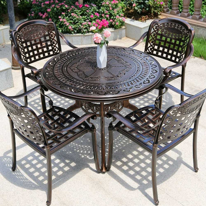 야외용테이블 4인용 주물 세트 발코니 펜션 인세트 식탁 엔틱 옥상, 보르도 의자4+100CM 테이블