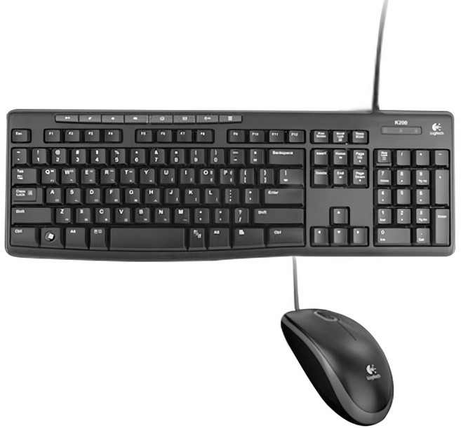 로지텍 데스크탑 유선 키보드 + 유선 마우스 세트 MK200 NEW, 일반형