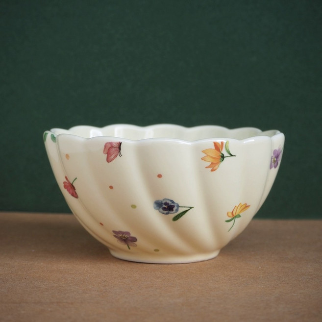 鄉村田園小碎花陶瓷飯碗, 鵝黃, 1個