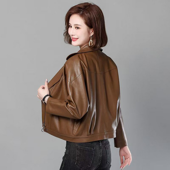 POMTOR 여성 봄가을 얇은 가죽자켓 라이더 자켓