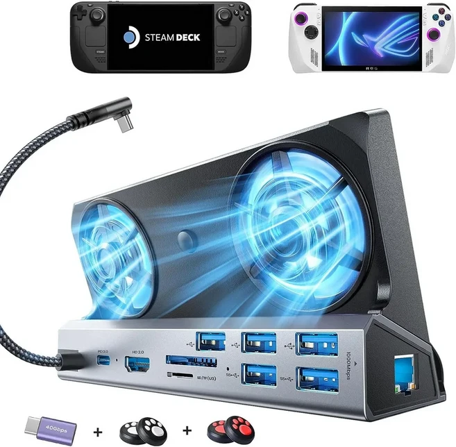 Legion Go Dock USB 3.0&2.0 5개를 갖춘 13-in-1 도킹 스테이션 듀얼 냉각 팬 HDMI 4K@60Hz 100W 충전