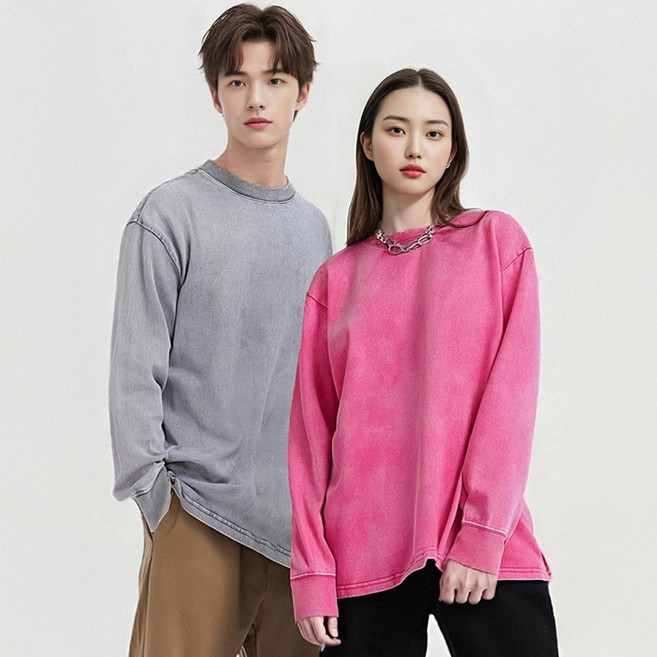남자 여자 롱슬리브 가을 봄 오버핏 피그먼트 워싱 빈티지 긴팔 티셔츠 맨투맨티