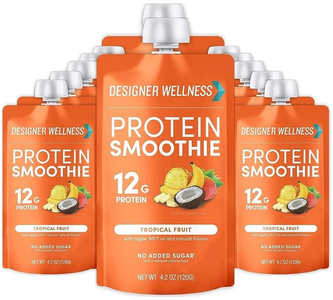 Designer Wellness 단백질 스무디 진짜 과일 단백질 12g 저탄수화물 설탕 무함유 글루텐 프리 GMO 프리 인공 색소 또는 향료 없음 복숭아 망고, 120g - 쿠팡
