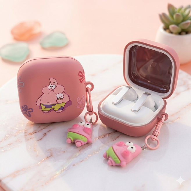 스폰지밥 캐릭터 갤럭시 버즈4 버즈4프로 TPU 키링세트 케이스 보호 케이스, 1개, 뚱이+참, dy-buds4