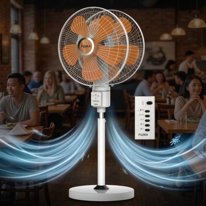 [360도회전 묵직한받침대]비오닉 양면 업소용 선풍기 50cm 대형 스탠드 산업용 공업용 리모컨, 크림화이트