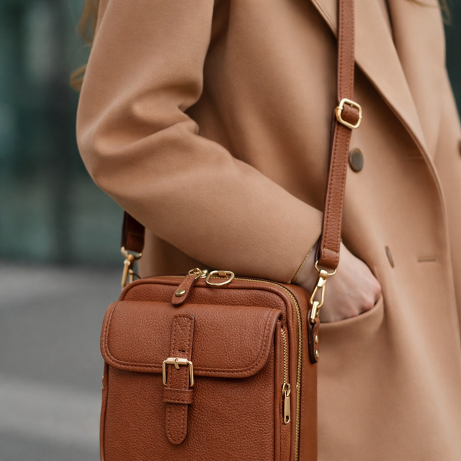 필로그레이 심플 여성 소가죽 미니크로스백