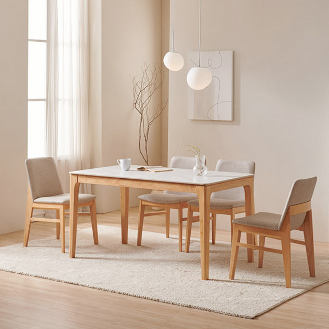 [삼익가구] 어썸 통세라믹 원목 4인 6인 식탁 풀세트, 내추럴(화이트), 4인 세트(의자4)