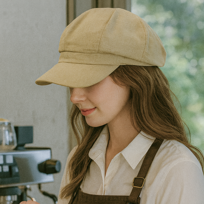 팸드님 국내제작 린넨 헌팅캡 남녀공용 시원한 카페 바리스타 모자