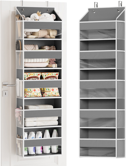 다용도 패브릭 문걸이 5단 포켓 수납함 정리함, 1개, 그레이