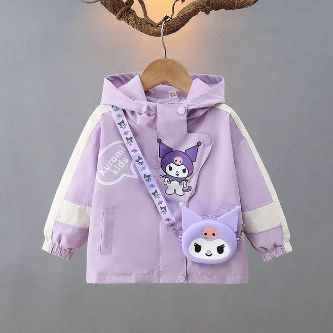 언니아라 여아 쿠로미 주니어 바람막이 춘추 코트 아동 캐릭터 점퍼 봄 가을 의류 (크로스백포함) llz037