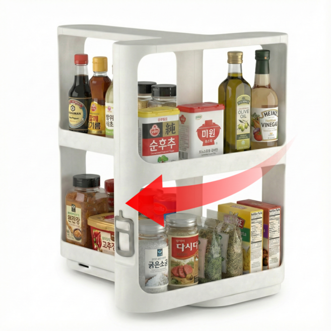 틈새회전 스퀘어 미 주방 싱크대 선반 2단, 화이트, 1개