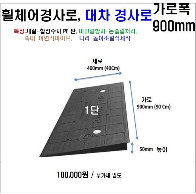 휠체어진입판(900x400x50) 문턱경사로 휠체어경사로 상가진입판, 1개