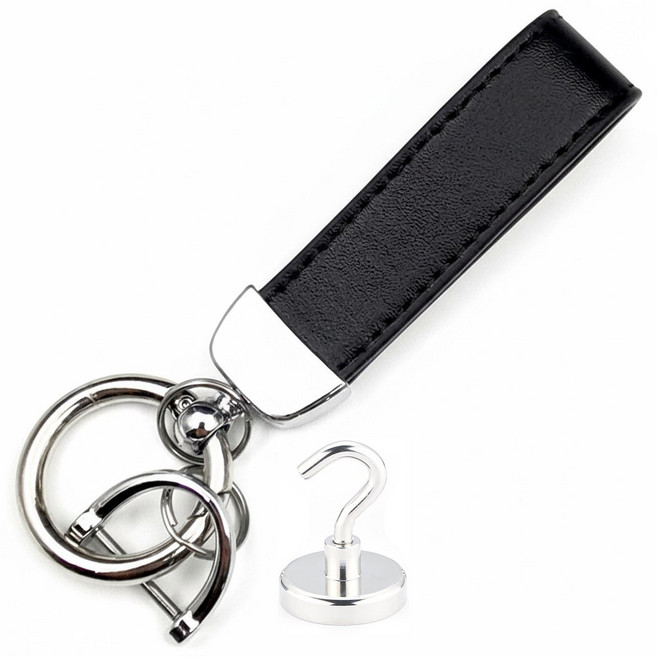 싱글레이드 가죽 자동차 키링 열쇠고리, 1개, 실버