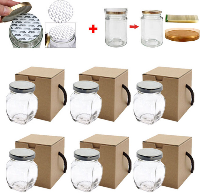 HHmll 국산 유리병 미니호박형 100ml 6개 + 선물상자 6개 + 실링지 6개 + 수축필름 6개 = 1SET, 실버