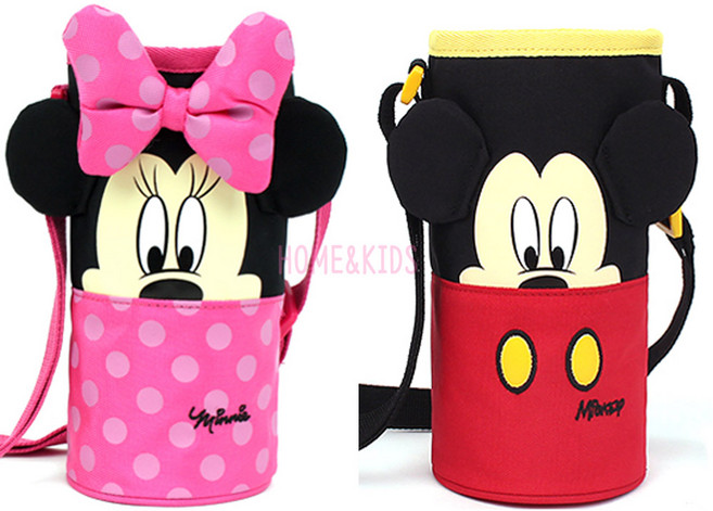 홈앤키즈 미키마우스 미니마우스 물병 크로스 유아 어린이집 유치원 아동 어린이 보냉 물통 주머니 파우치 가방, 1개
