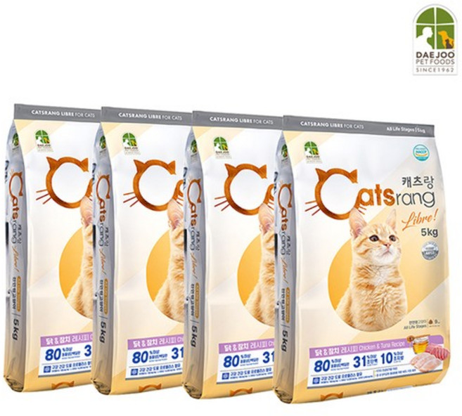 캐츠랑 전연령 비타플러스 건식사료, 닭+참치, 5kg, 4개