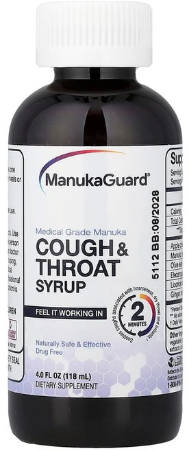 ManukaGuard 기침 및 인후 시럽 의료용 마누카 꿀 118ml(4fl oz) MAG-00251, 1개, 118ml - 쿠팡