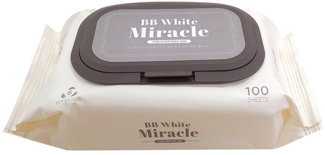 비비 화이트 미라클 물티슈(100매입)1개 대용량 캡형 행주사은품, 1개, 100개입, 35g