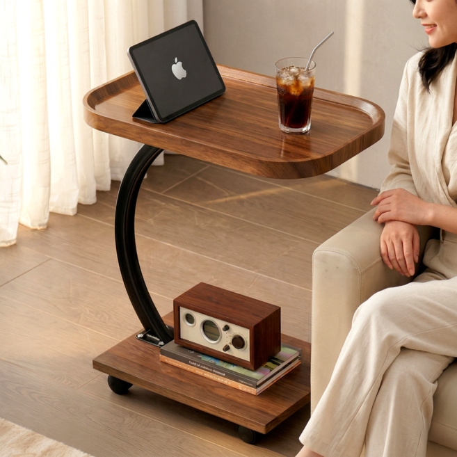 바르텐 쇼파 침대 이동식 티테이블 사이드테이블 원목 협탁, 다크월넛