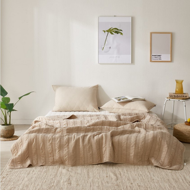 [100%천연오가닉] 국내산 순면 마인 피그먼트 여름이불 매트 패드, 베이지