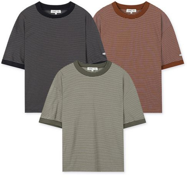 지이크 스트라이프 하프 오버핏 반팔 티셔츠 3COLOR