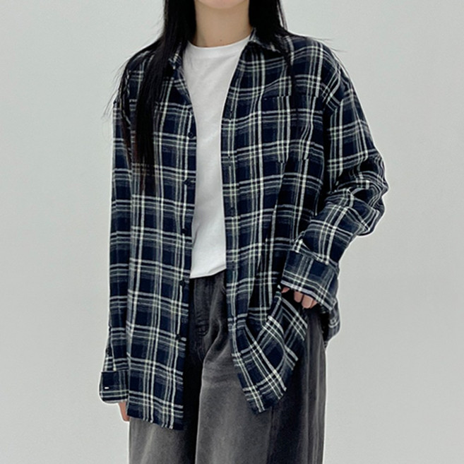 코모도 여성용 빅사이즈 남방 체크 셔츠 긴팔 블라우스 14컬러