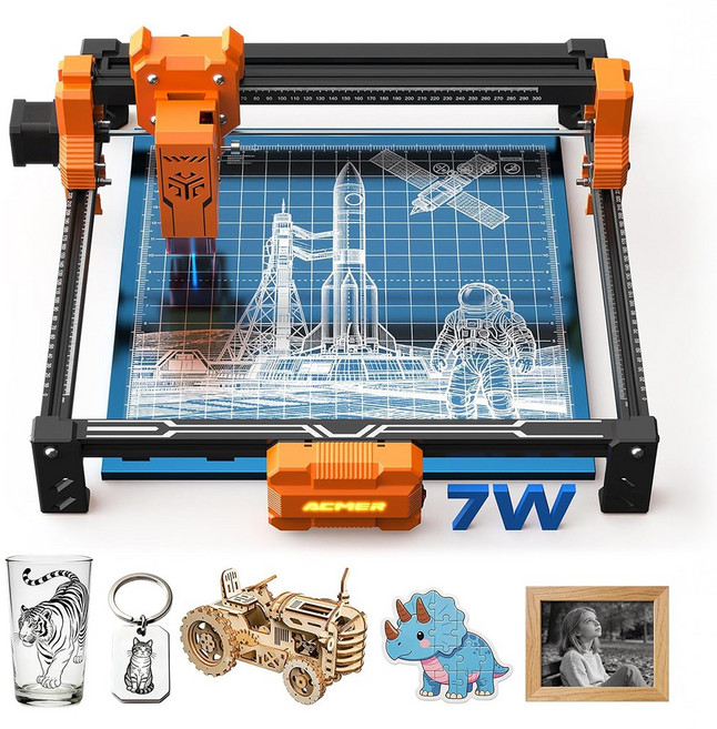 ACMER 7W 소형 레이저 각인기 조각기 커팅기 금속 아크릴 나무 가죽 S2, 1개