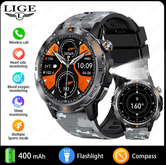 VB 스크린 DS 방수 손전등 통화 인치 컬러 MEN 53 스포츠 트래커 SMARTWATCH 시계 스마트 LED 블루투스, Camouflage Bla, 1개