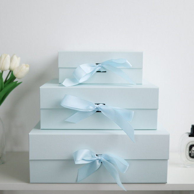 데이지룸 접이식 리본 고급 선물 상자 기프트 박스 포장 자석 박스, 스카이, 1개