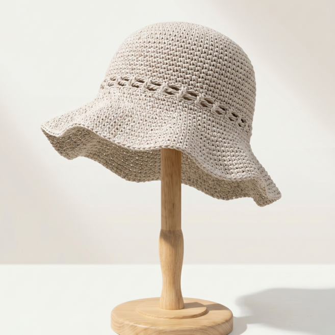 HALOPICK 여성 여름 니트 버킷햇 뜨개 플로피 챙모자 휴양지 데일리 모자
