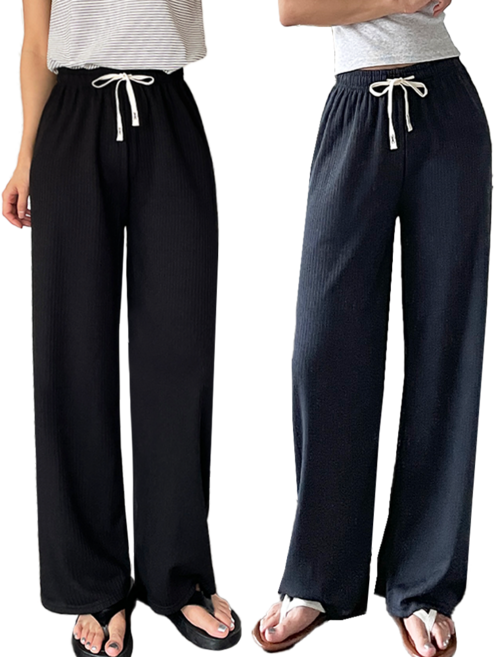 하바우 여성 여름 찰랑 쿨 아이스 냉감 와이드 바지 2종 세트