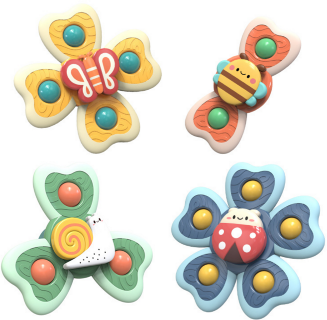 말랑베이비 흡착 회전 딸랑이 곤충 4종 세트, 곤충 4종세트[무당벌레+나비+달팽이+꿀벌], 혼합색상