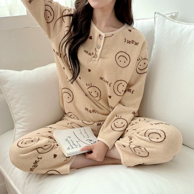리아모르 여성 극세사 플란넬 겨울 수면 잠옷 상하의 세트