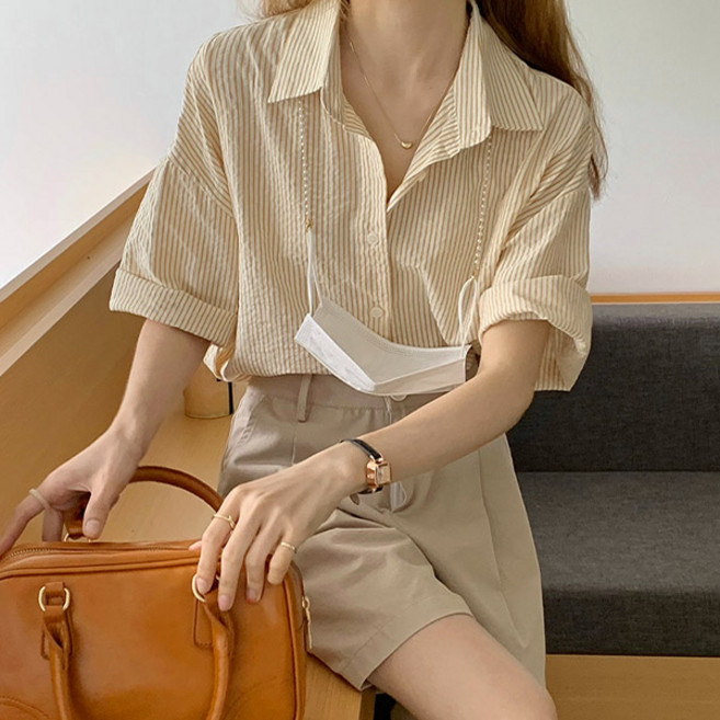 드마엘 여성 바르타 스트라이프 반팔 셔츠 (2color)+델로나