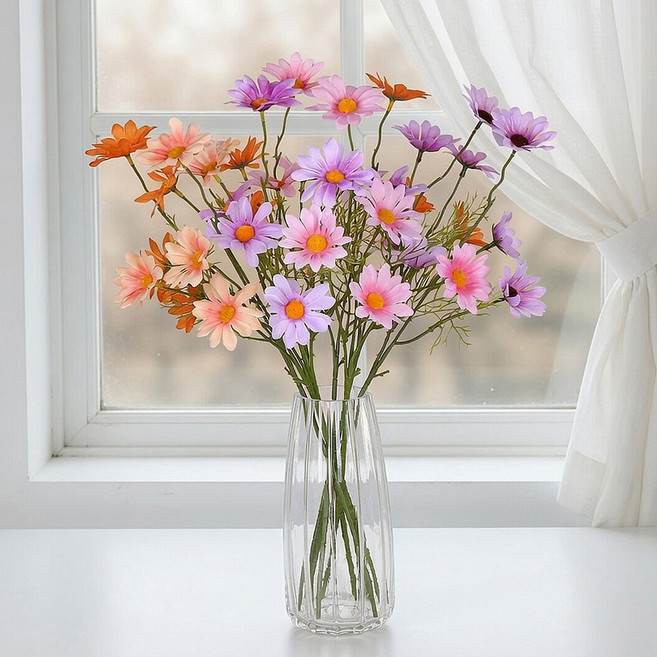 1+1 플로잉 데이지꽃다발 조화 5부쉬 8개 40송이+하나더, 코랄핑크+코랄핑크