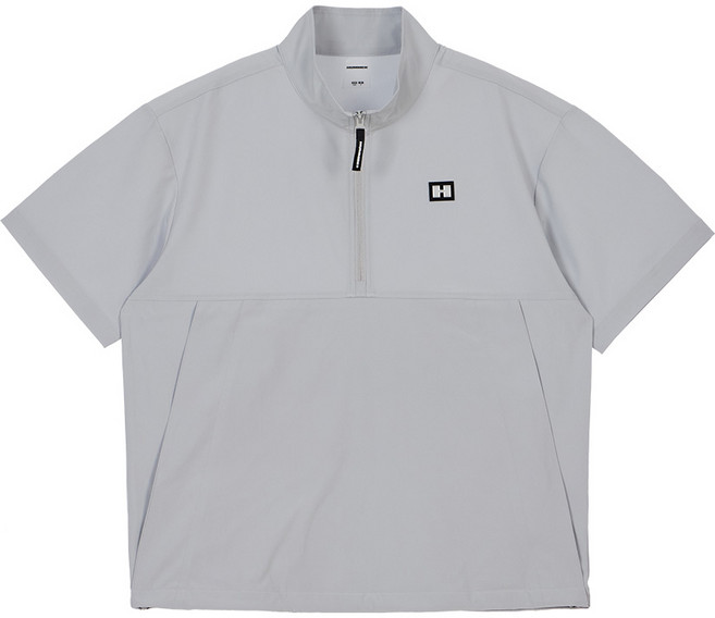 험머 남성 와펜 로고 쿨링 우븐 하프집업 반팔 아노락 자켓 라이트그레이