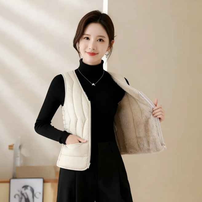 겨울 여성 조끼 경량 패딩 누빔 털 회사 사무실