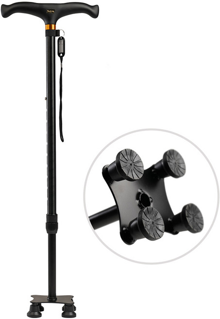 브리사 실내용 네발지팡이 어르신용 미끄럼방지 높이조절 목발 SPC-IS01, 1개, 블랙