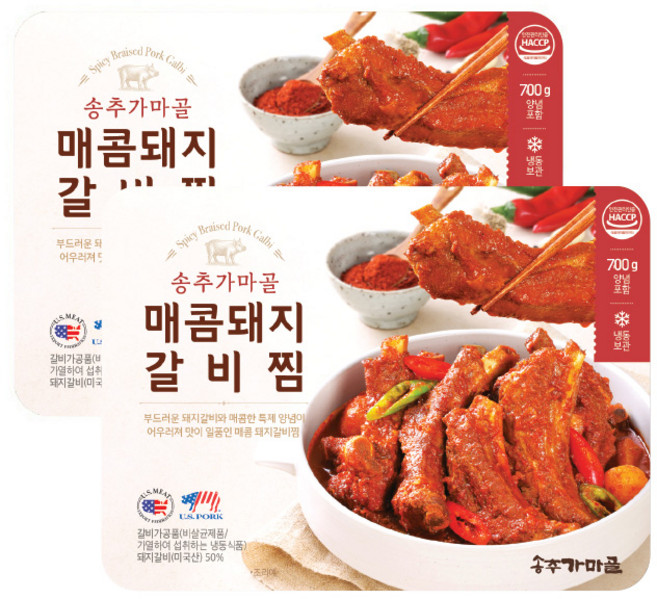 송추가마골 매콤돼지갈비찜, 700g 2팩, 700g