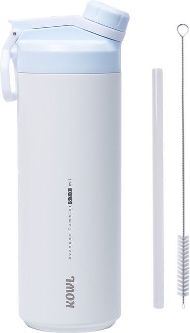 코울 아보카도 듀얼 스파우트 빨대 손잡이 휴대용 진공 보온보냉 스텐 텀블러, 1개, 570ml, 아쿠아 블루